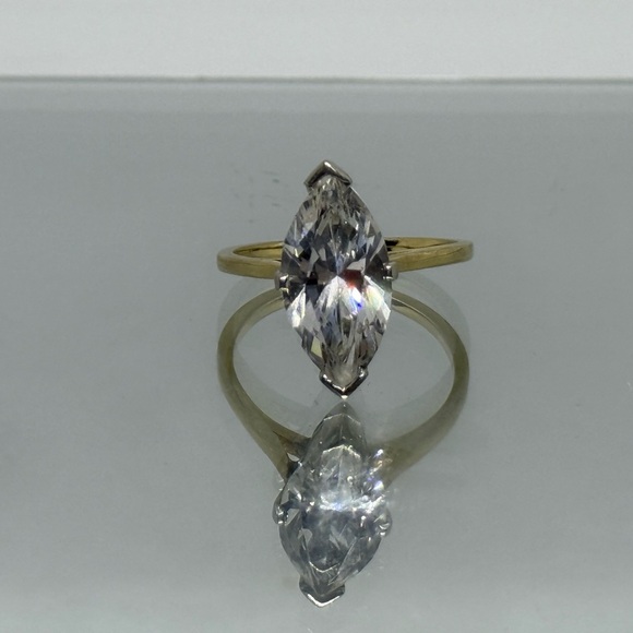 14k Solid White & Yellow Gold, large Marquise White Spinel Ring - Picture 1 of 10